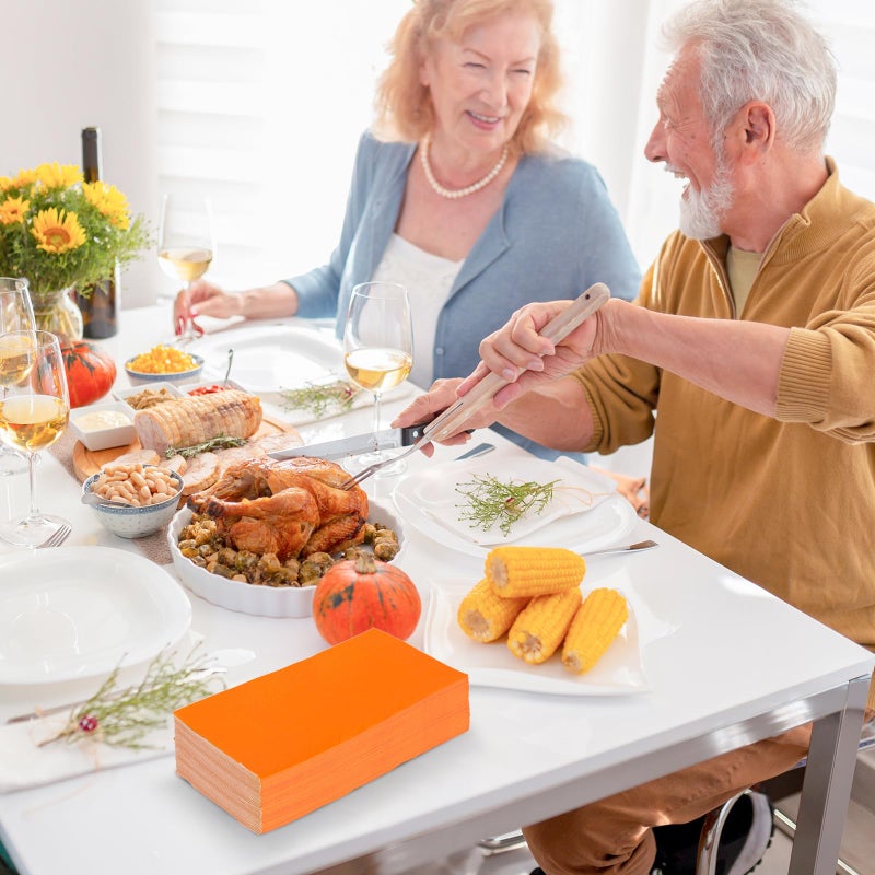 JarThenaAMCS 200 قطعة من مناديل ضيوف الخريف برتقالي أصفر خريفي 4 ألوان للاستعمال مرة واحدة مناديل ورقية للعشاء للاستعمال مرة واحدة للحمام وحفلات الشكر ومستلزمات الطاولة - Image 5